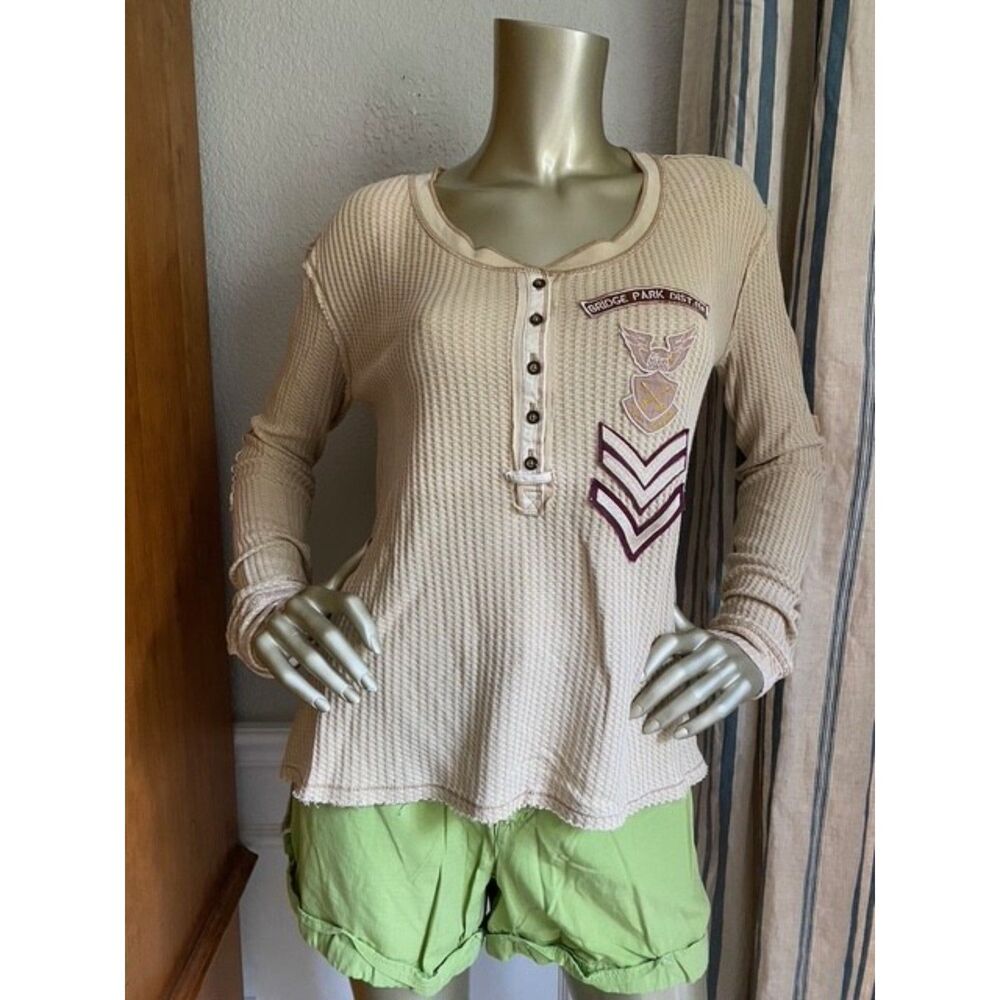 EUC Wee The Free People Military Patches Thermal Henley Top S